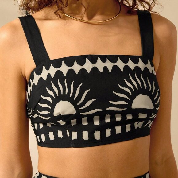 Black Boho Women's Coconut Print Cropped Cami Top And Fitted Maxi Skirt Set - Picture 6 of 7